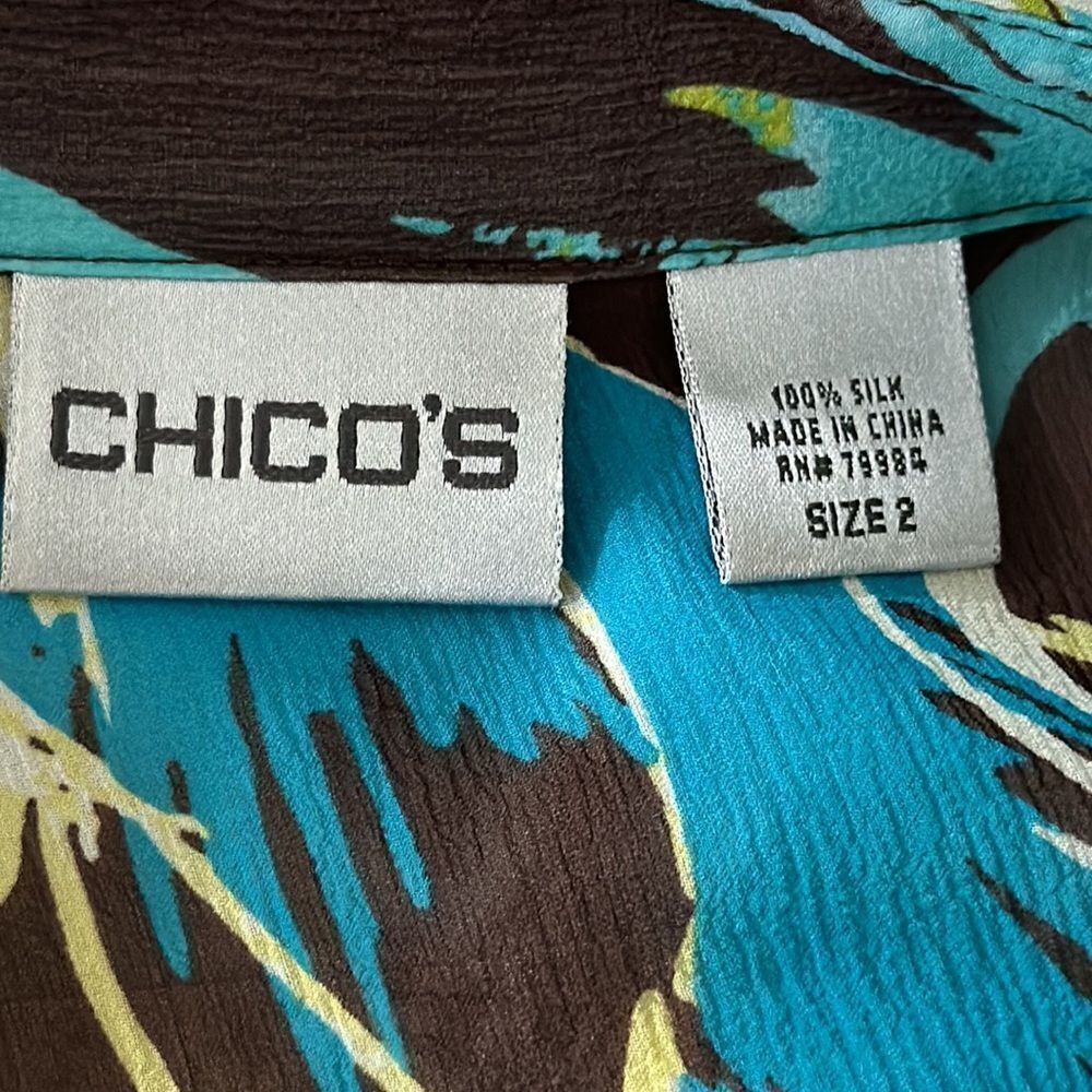 Chico's Silk Tropical Brown & Blue Floral Tunic Top Size 2 (12) LIKE NEW - Picture 12 of 14